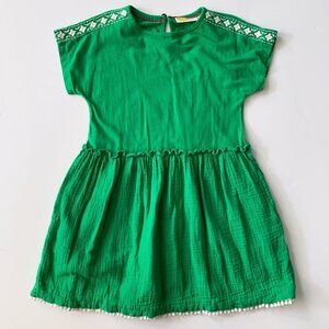 Mini Boden Girl Green Woven Mix Texture Dress 6-7 years VGUC